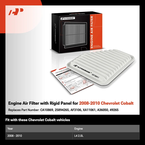 Engine Air Filter with Rigid Panel for 2008-2010 Chevrolet Cobalt