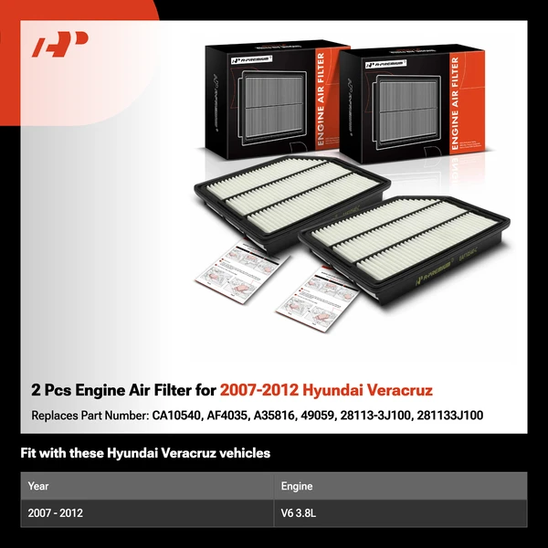 2 Pcs Engine Air Filter for 2007-2012 Hyundai Veracruz