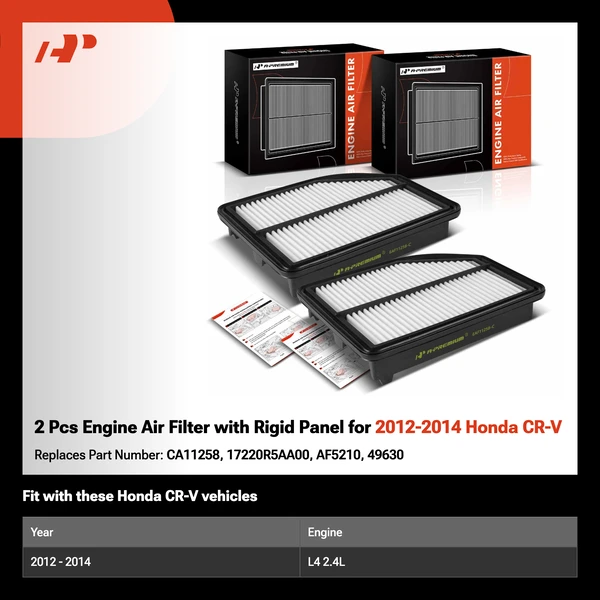 2 Pcs Engine Air Filter with Rigid Panel for 2012-2014 Honda CR-V