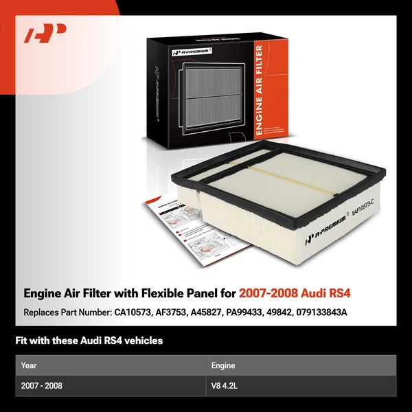 Engine Air Filter with Flexible Panel for 2007-2008 Audi RS4