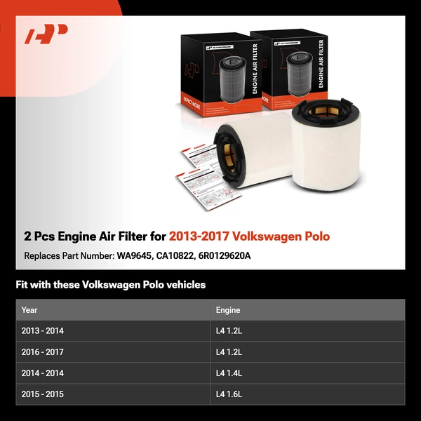 2 Pcs Engine Air Filter for 2013-2017 Volkswagen Polo