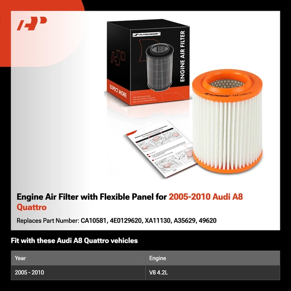 Engine Air Filter with Flexible Panel for 2005-2010 Audi A8 Quattro