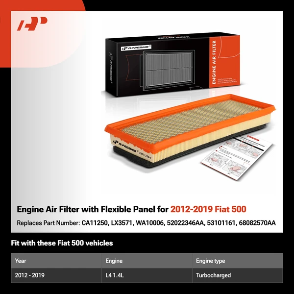 Engine Air Filter with Flexible Panel for 2012-2019 Fiat 500