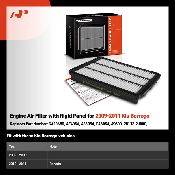 Engine Air Filter with Rigid Panel for 2009-2011 Kia Borrego
