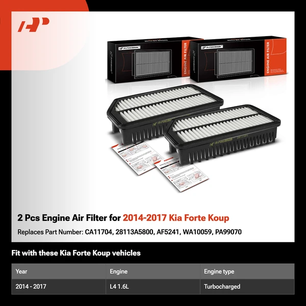 2 Pcs Engine Air Filter for 2014-2017 Kia Forte Koup