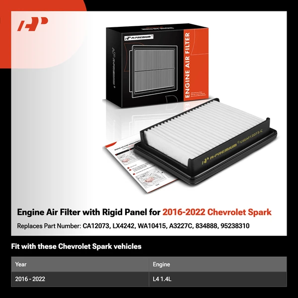 Engine Air Filter with Rigid Panel for 2016-2022 Chevrolet Spark