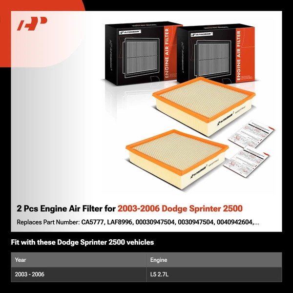 2 Pcs Engine Air Filter for 2003-2006 Dodge Sprinter 2500