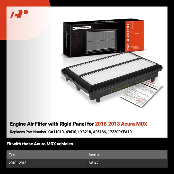Engine Air Filter with Rigid Panel for 2010-2013 Acura MDX