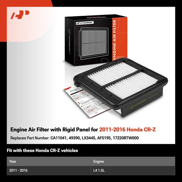 Engine Air Filter with Rigid Panel for 2011-2016 Honda CR-Z