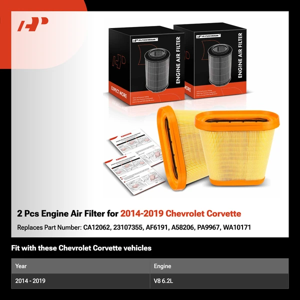 2 Pcs Engine Air Filter for 2014-2019 Chevrolet Corvette
