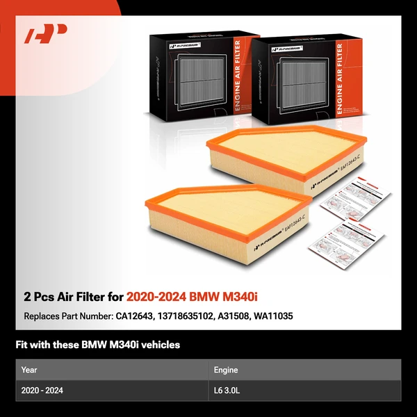 2 Pcs Air Filter for 2020-2024 BMW M340i
