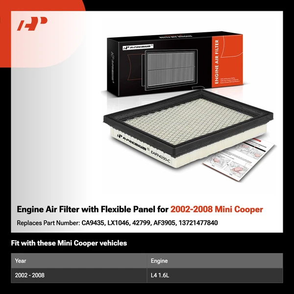 Engine Air Filter with Flexible Panel for 2002-2008 Mini Cooper
