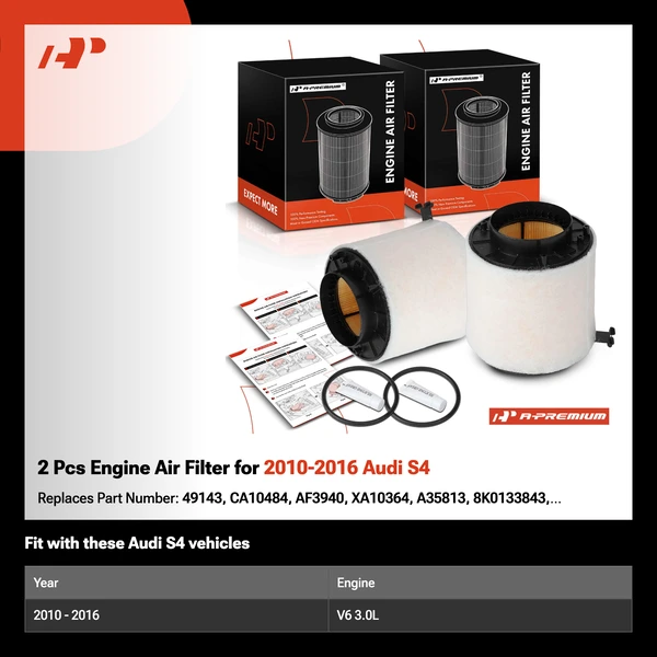 2 Pcs Engine Air Filter for 2010-2016 Audi S4
