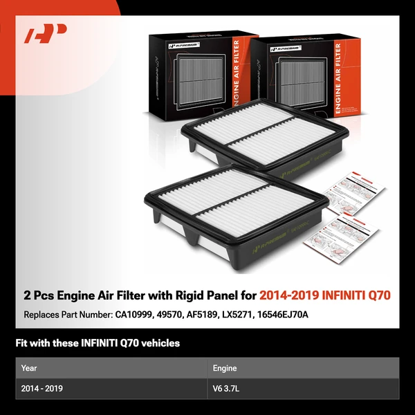2 Pcs Engine Air Filter with Rigid Panel for 2014-2019 INFINITI Q70