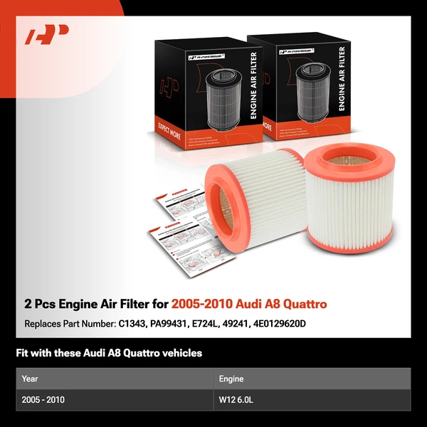 2 Pcs Engine Air Filter for 2005-2010 Audi A8 Quattro