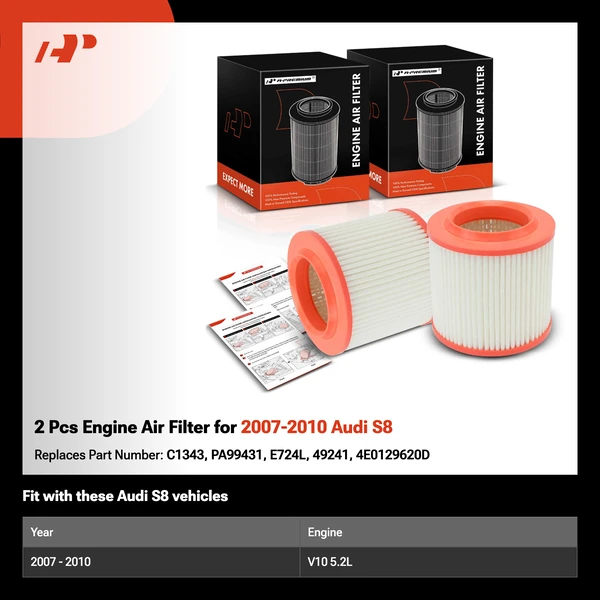 2 Pcs Engine Air Filter for 2007-2010 Audi S8
