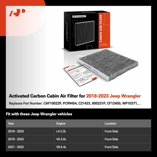 Activated Carbon Cabin Air Filter for 2018-2023 Jeep Wrangler