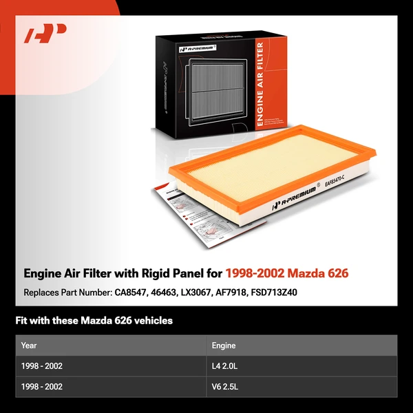 Engine Air Filter with Rigid Panel for 1998-2002 Mazda 626
