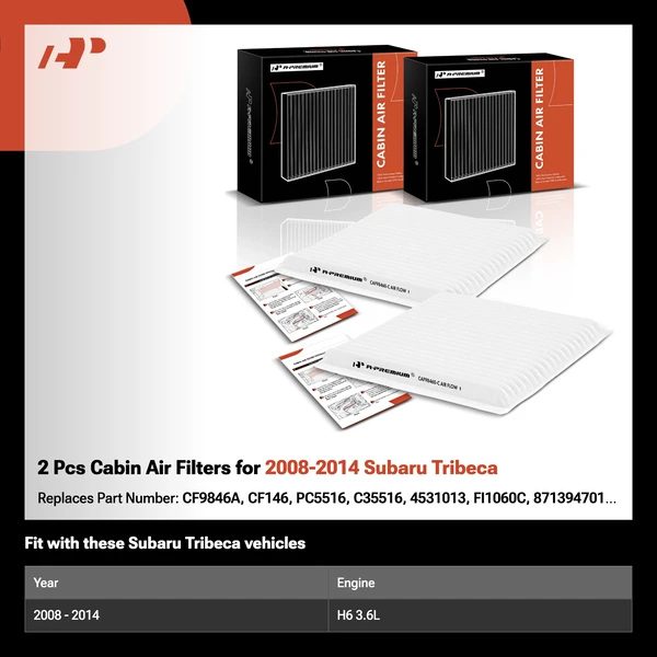 2 Pcs Cabin Air Filters for 2008-2014 Subaru Tribeca
