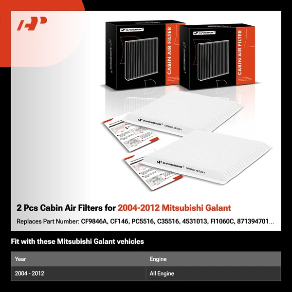 2 Pcs Cabin Air Filters for 2004-2012 Mitsubishi Galant