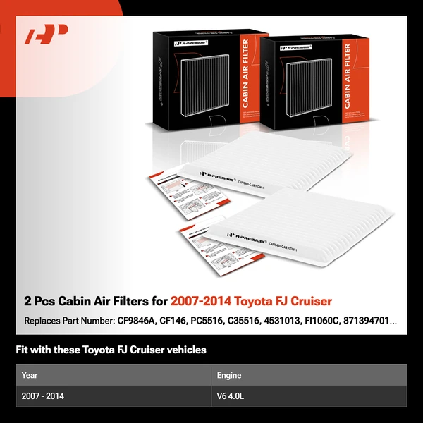 2 Pcs Cabin Air Filters for 2007-2014 Toyota FJ Cruiser