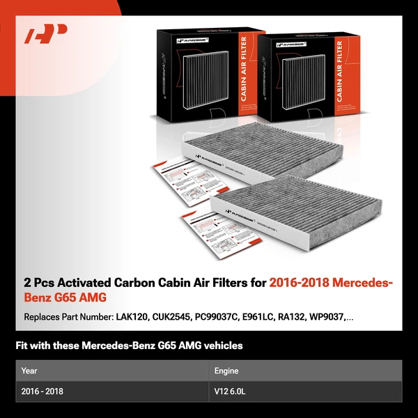 2 Pcs Activated Carbon Cabin Air Filters for 2016-2018 Mercedes-Benz G65 AMG