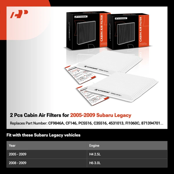 2 Pcs Cabin Air Filters for 2005-2009 Subaru Legacy