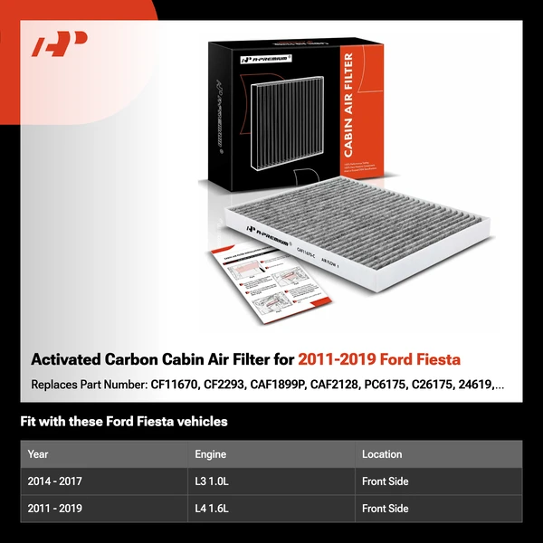 Activated Carbon Cabin Air Filter for 2011-2019 Ford Fiesta
