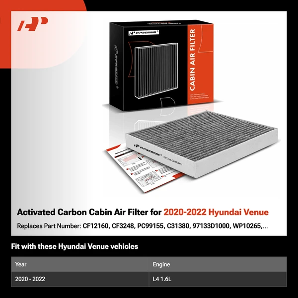 Activated Carbon Cabin Air Filter for 2020-2022 Hyundai Venue
