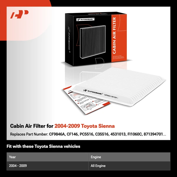 Cabin Air Filter for 2004-2009 Toyota Sienna