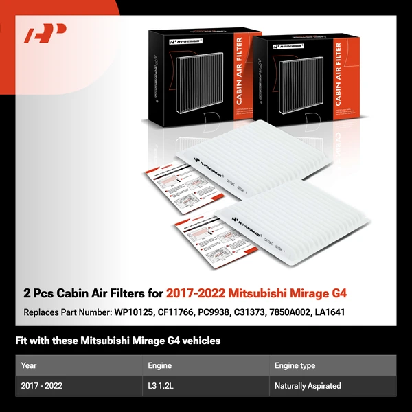 2 Pcs Cabin Air Filters for 2017-2022 Mitsubishi Mirage G4