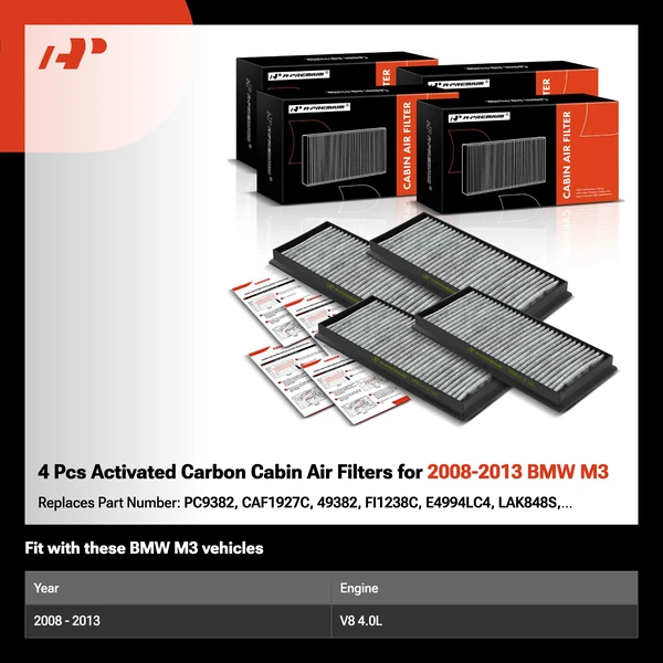 4 Pcs Activated Carbon Cabin Air Filters for 2008-2013 BMW M3