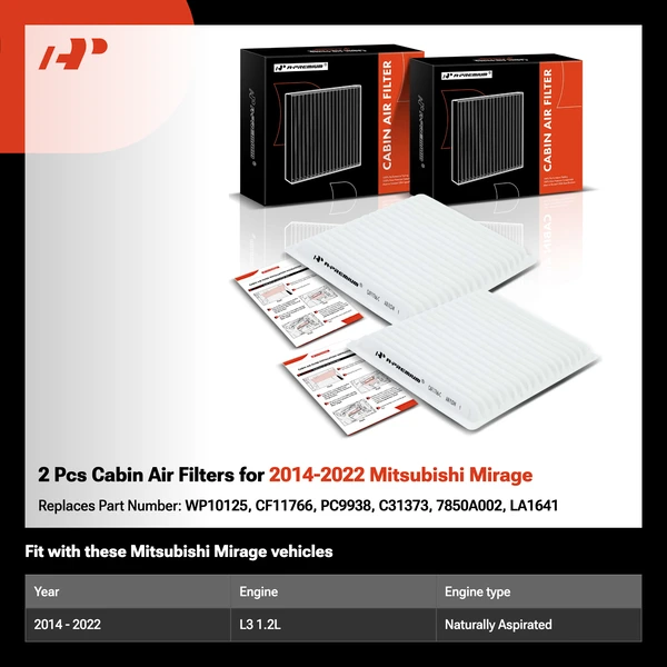 2 Pcs Cabin Air Filters for 2014-2022 Mitsubishi Mirage