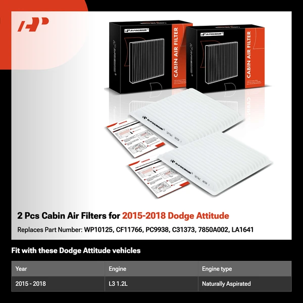 2 Pcs Cabin Air Filters for 2015-2018 Dodge Attitude
