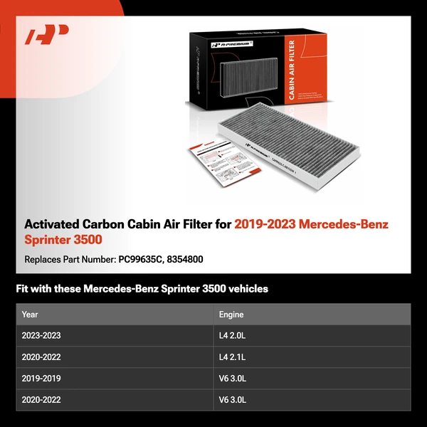 Activated Carbon Cabin Air Filter for 2019-2023 Mercedes-Benz Sprinter 3500