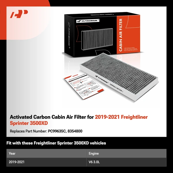 Activated Carbon Cabin Air Filter for 2019-2021 Freightliner Sprinter 3500XD