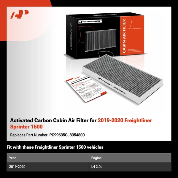 Activated Carbon Cabin Air Filter for 2019-2020 Freightliner Sprinter 1500