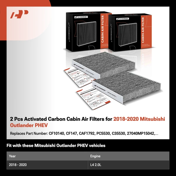 2 Pcs Activated Carbon Cabin Air Filters for 2018-2020 Mitsubishi Outlander PHEV