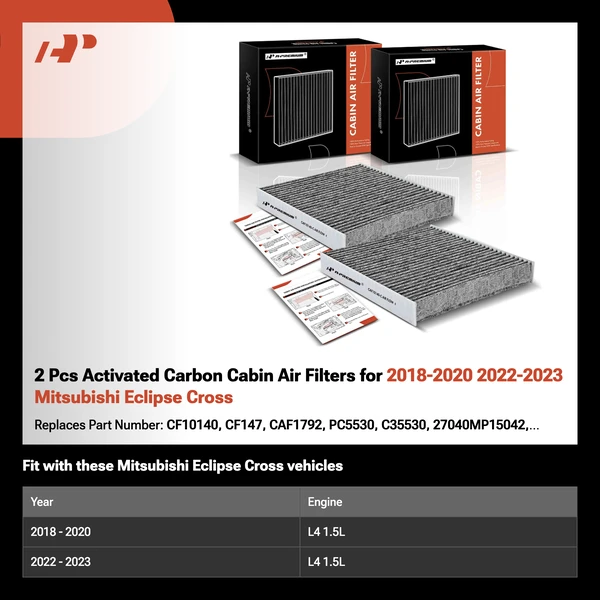 2 Pcs Activated Carbon Cabin Air Filters for 2018-2020 2022-2023 Mitsubishi Eclipse Cross