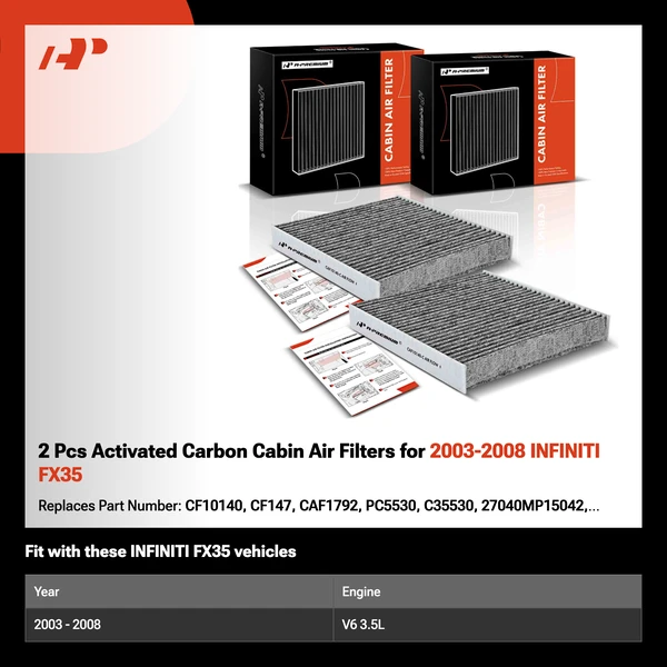 2 Pcs Activated Carbon Cabin Air Filters for 2003-2008 INFINITI FX35