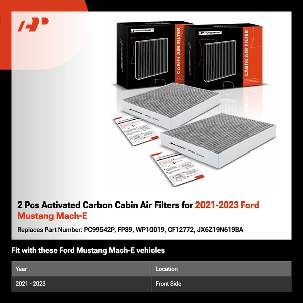 2 Pcs Activated Carbon Cabin Air Filters for 2021-2023 Ford Mustang Mach-E