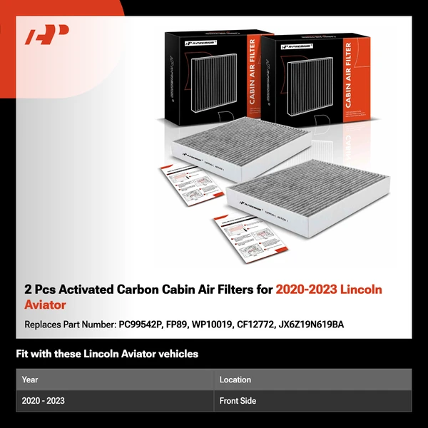 2 Pcs Activated Carbon Cabin Air Filters for 2020-2023 Lincoln Aviator
