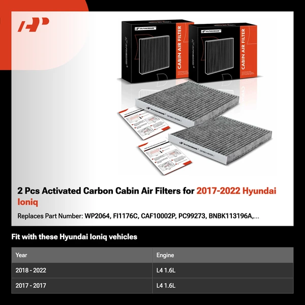 2 Pcs Activated Carbon Cabin Air Filters for 2017-2022 Hyundai Ioniq