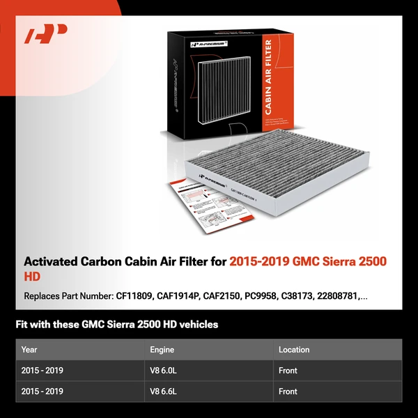 Activated Carbon Cabin Air Filter for 2015-2019 GMC Sierra 2500 HD