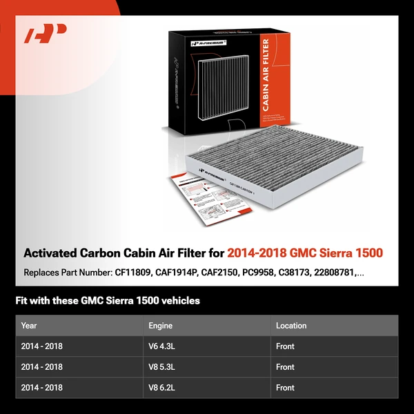 Activated Carbon Cabin Air Filter for 2014-2018 GMC Sierra 1500