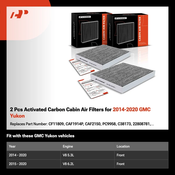 2 Pcs Activated Carbon Cabin Air Filters for 2014-2020 GMC Yukon