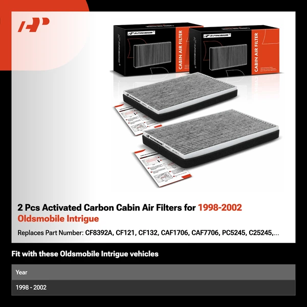2 Pcs Activated Carbon Cabin Air Filters for 1998-2002 Oldsmobile Intrigue
