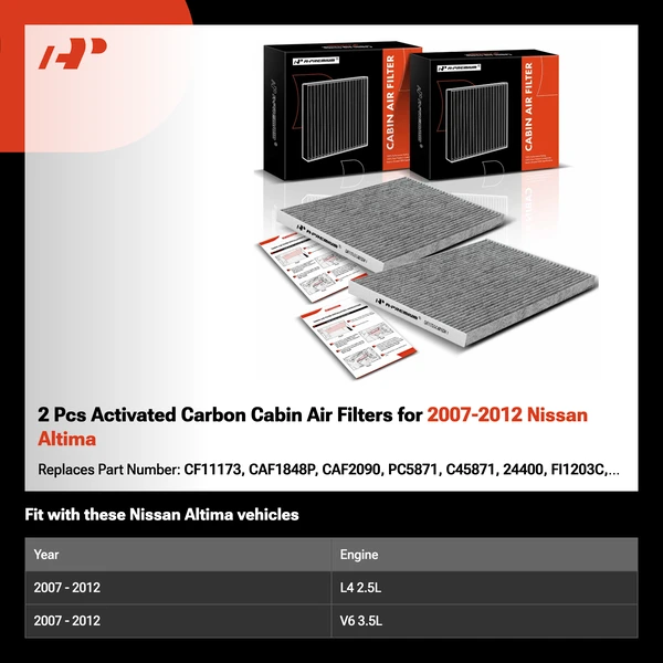 2 Pcs Activated Carbon Cabin Air Filters for 2007-2012 Nissan Altima