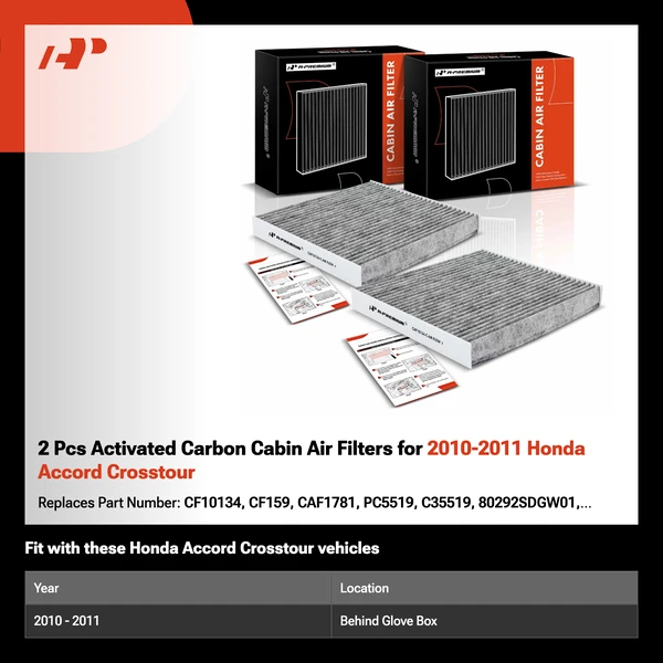 2 Pcs Activated Carbon Cabin Air Filters for 2010-2011 Honda Accord Crosstour