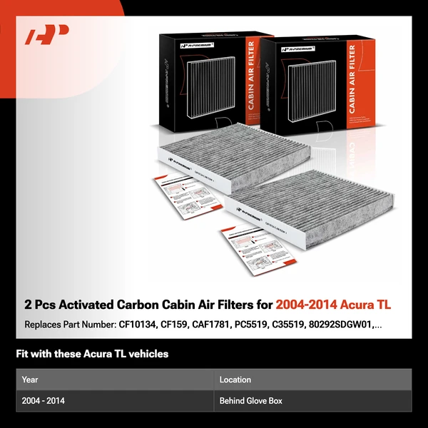 2 Pcs Activated Carbon Cabin Air Filters for 2004-2014 Acura TL